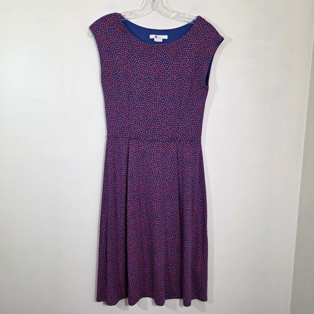 Boden Women Dress Red Floral Starburst Blue Cap Sleeve Fit Flare Size 6R J0149